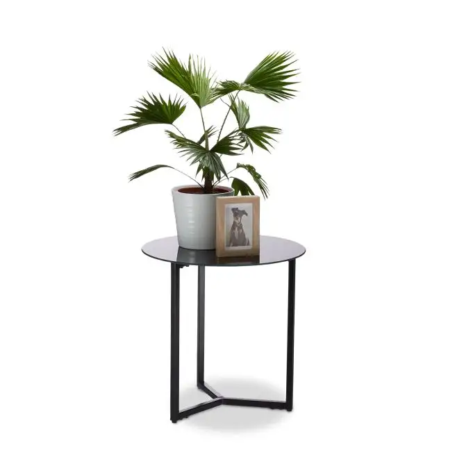 Sidobord runt glas & metall