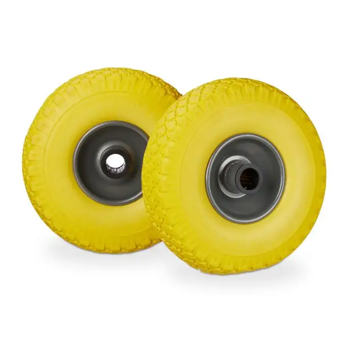 8 x Sackkarrenrad PU-gummi gul-grå