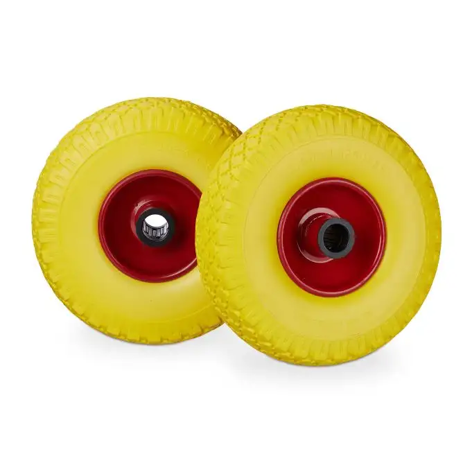 4 x Sackkarrenrad PU-gummi gul-röd
