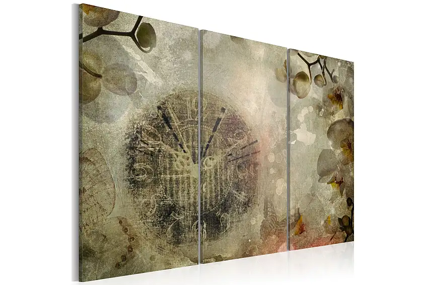 Tavla Vintage, clock and orchid triptych 90x60