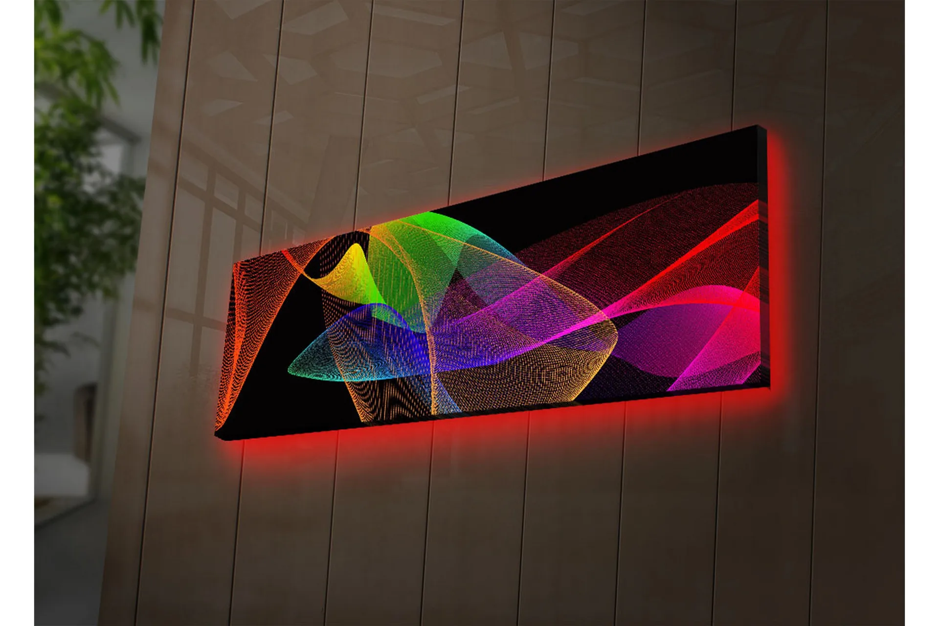 Canvastavla med LED-belysning 30x90 cm - Abstrakt komposition med färgglada linjer och former