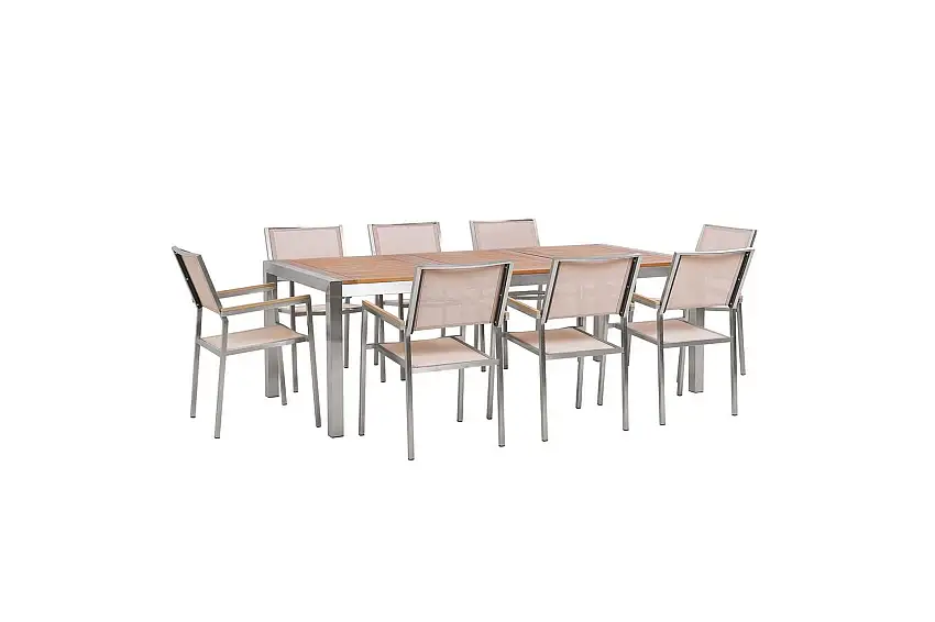 Matsalsset Grosseto Ljus trä/beige/silver, 8-Sits