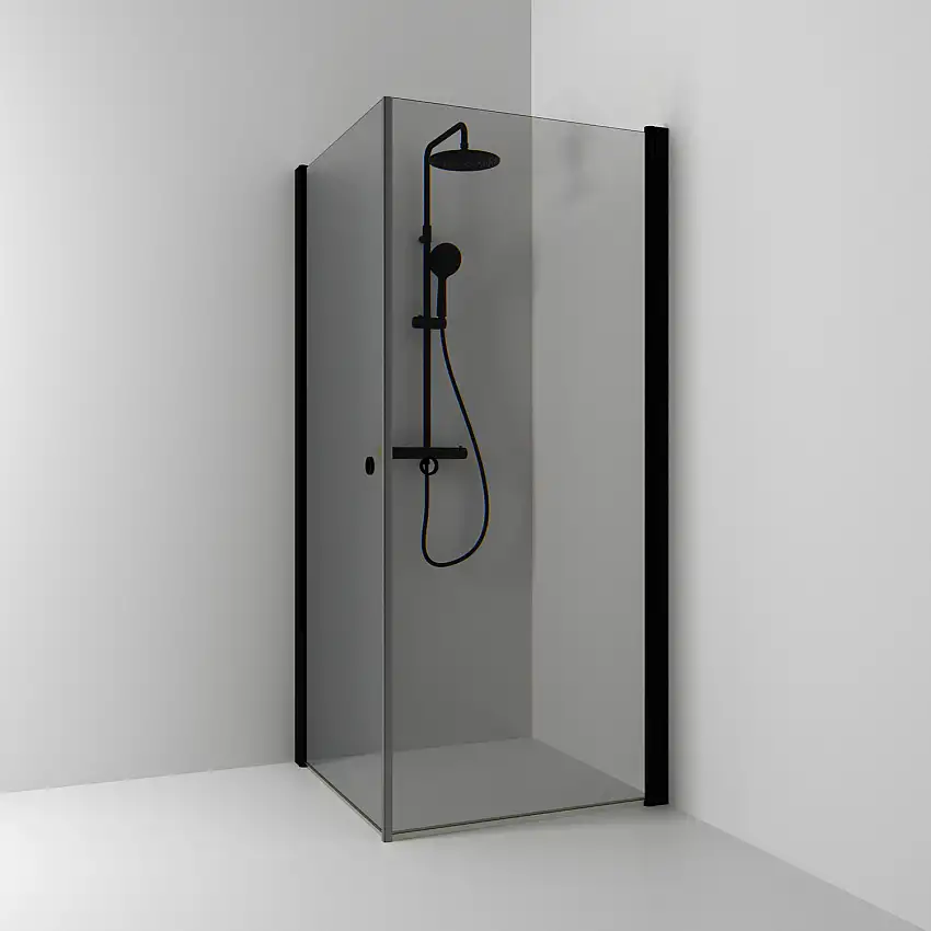 Duschhörn SvedbergsSkoga Rak900x900 mm, Profil: Svart Matt, Rökglas utan handtag