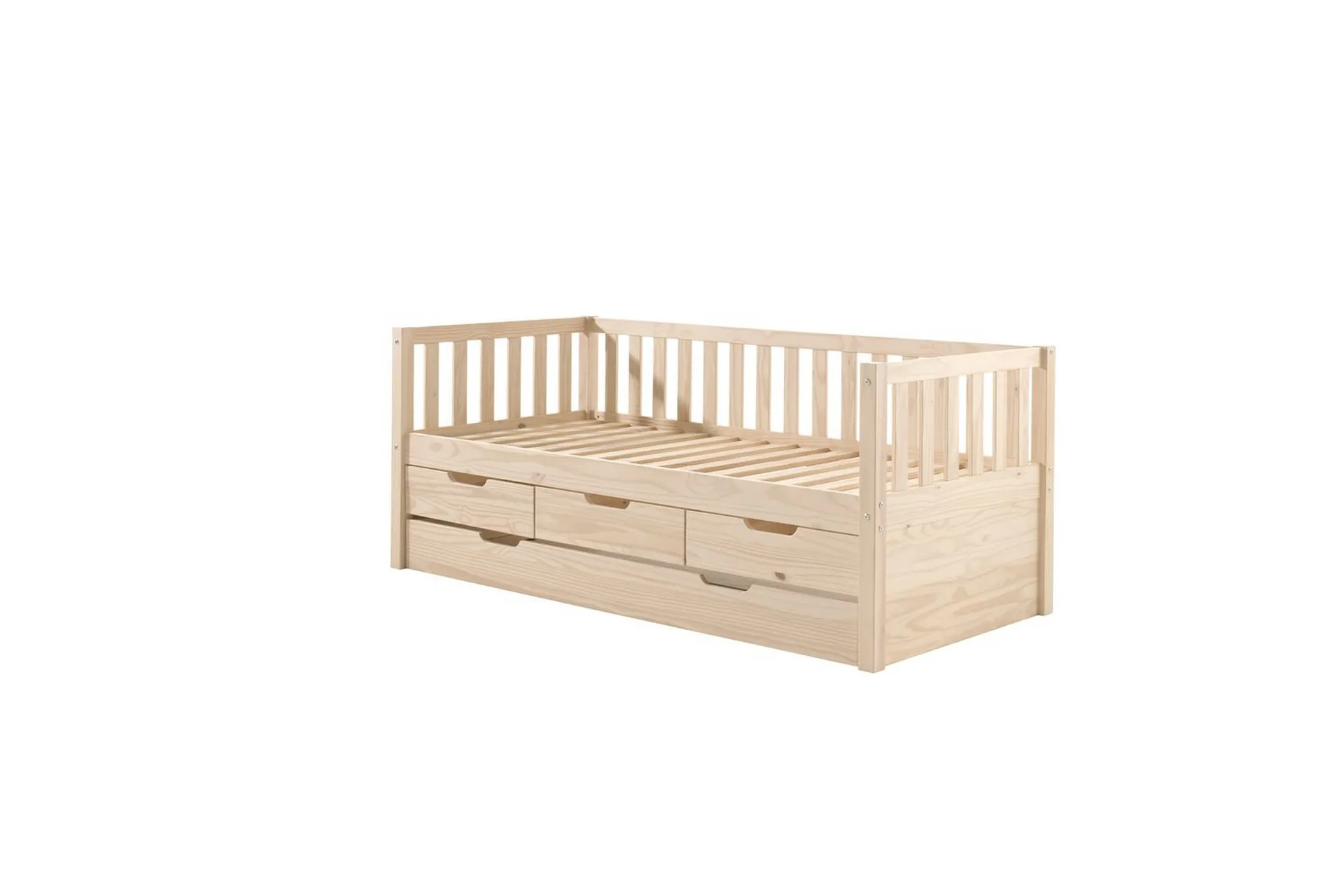Säng Fritz med 3 Lådor och Undersäng Naturlig Naturlig
