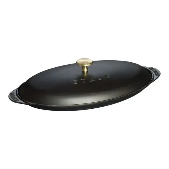 Ugnsform fiskform oval 31x20cm inkl lock gjutjärn svart Staub