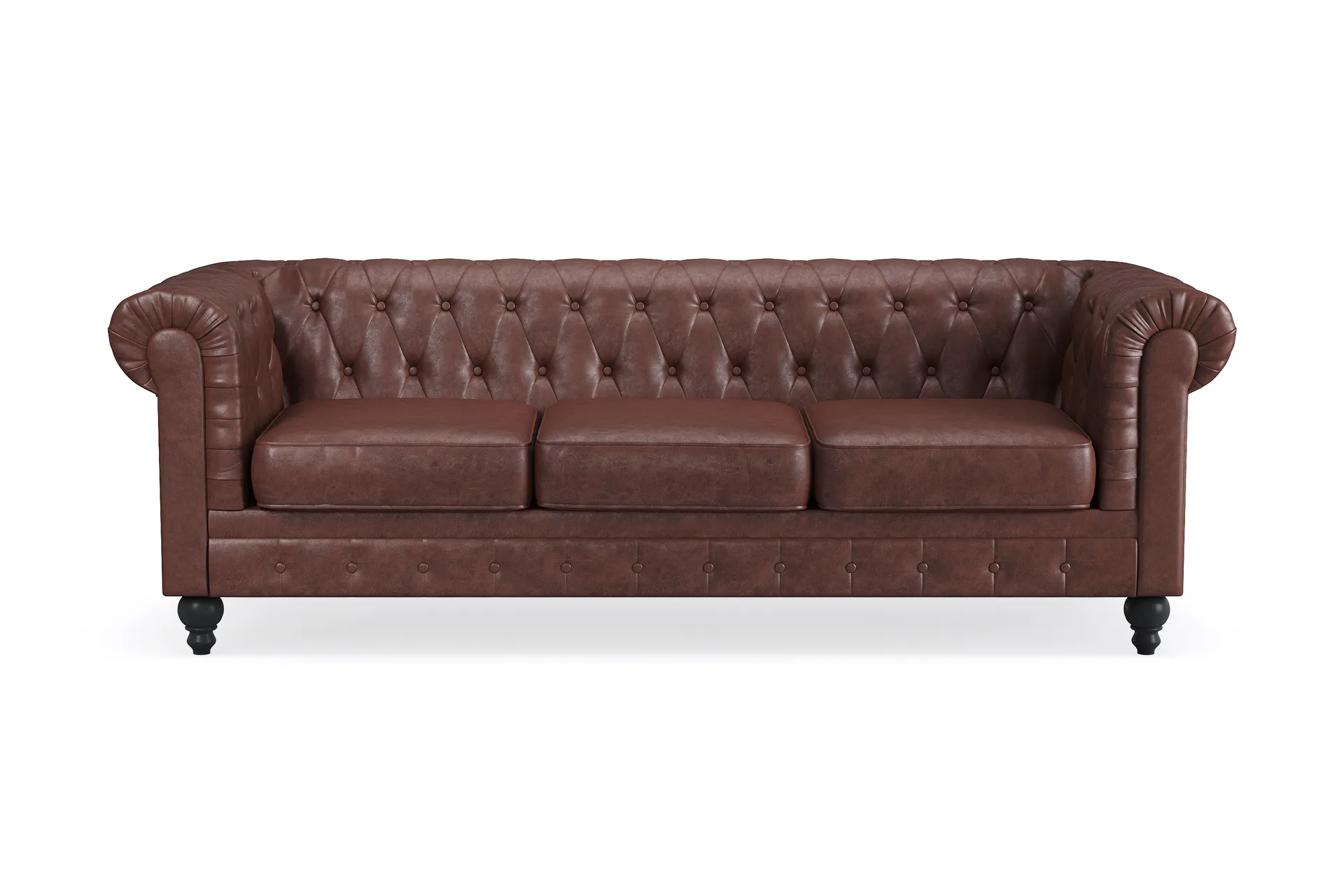 Manor House Chesterfield Lyx 3-sits Djup soffa konstläder Mörkbrun PU