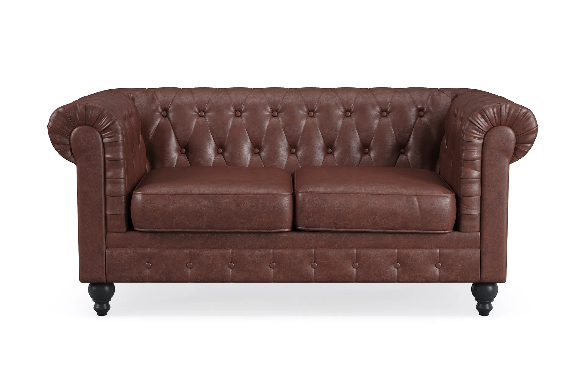 Manor House Chesterfield Lyx 2-sits Djup soffa konstläder Mörkbrun PU