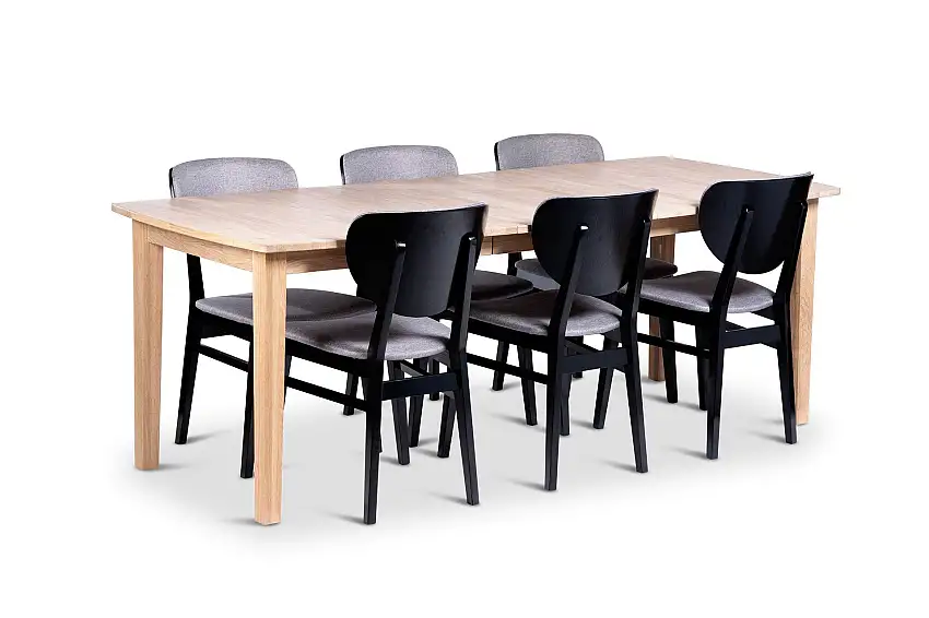 Kivik Förlängningsbar Matgrupp 160-210 cm Ovalt med 6 Borgholm Stolar i massivt trä