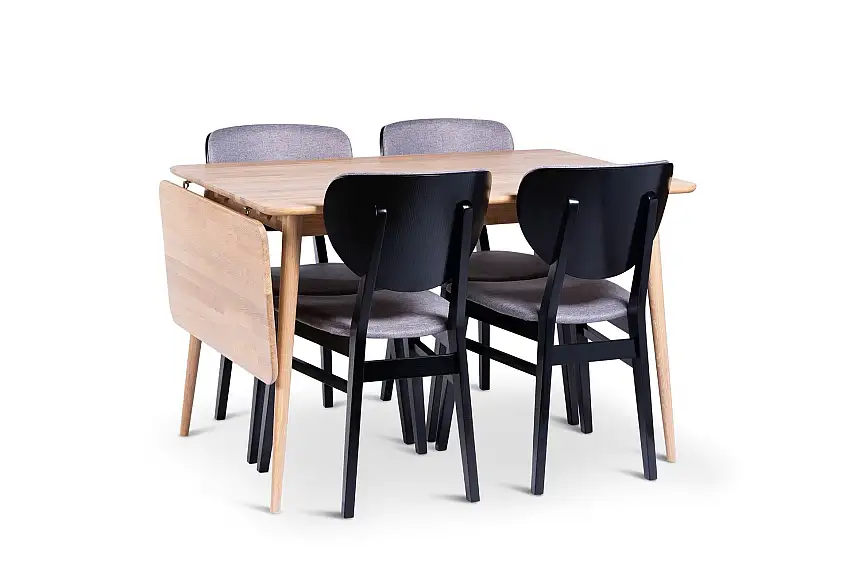 Odense Förlängningsbar Matgrupp 120-160 cm med 4 Borgholm Stolar i massivt trä