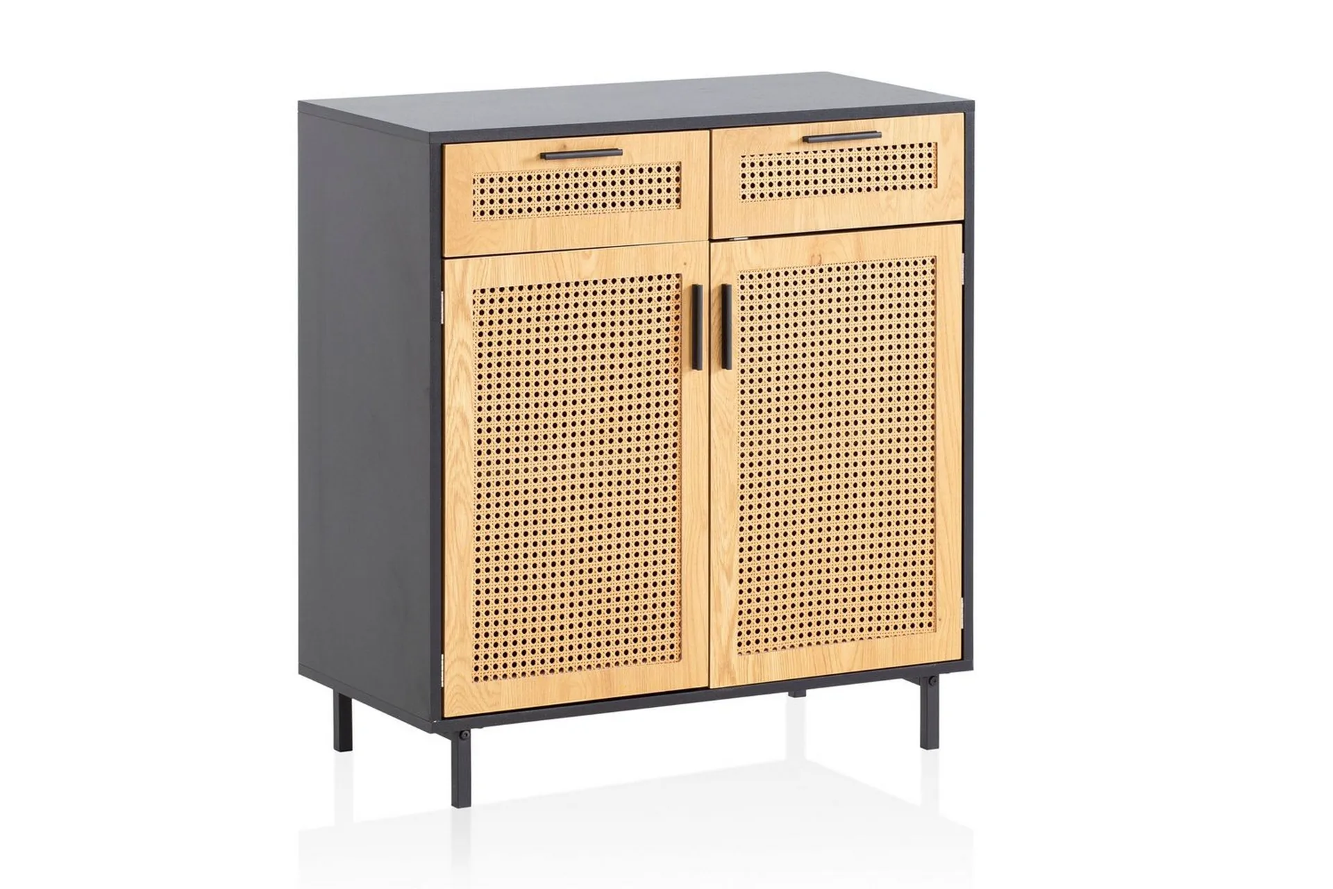 Wohnling Sideboard Wohnling Melaminbelagd MDF 80 cm 2 dörrar 2 lådor med wienerflätning modern