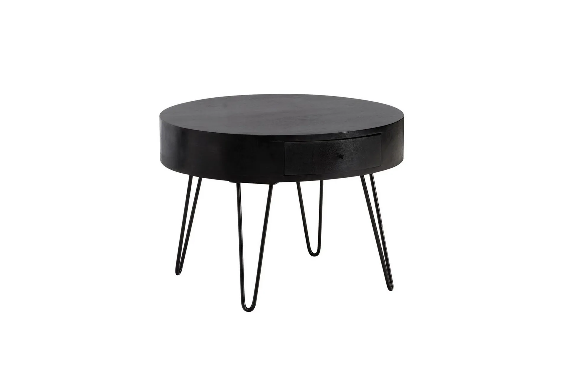 Wohnling Soffbord Wohnling massivt trä 60 cm rund med låda, lantlig stil Svart Svart