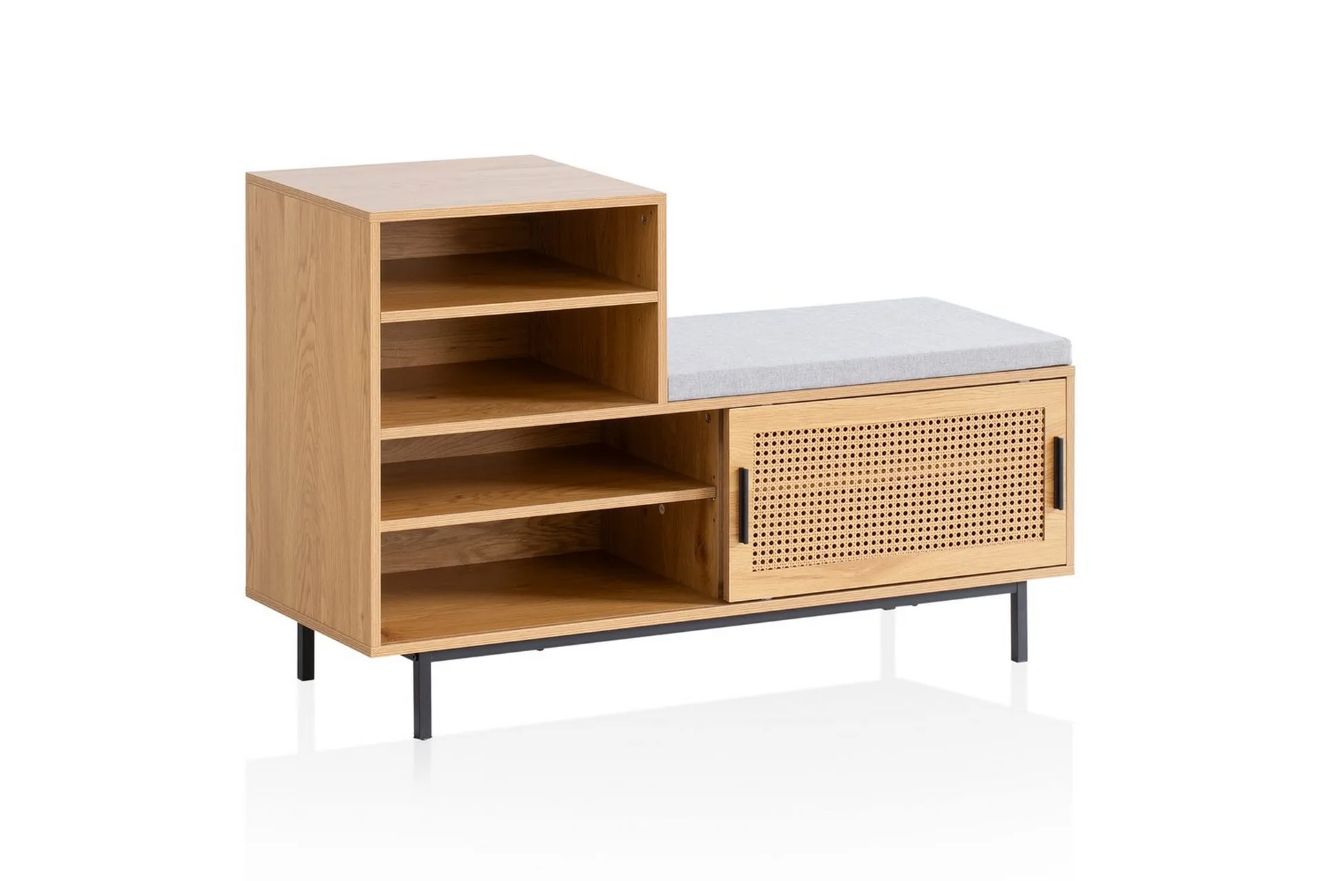 Wohnling Skoskåp Wohnling Klädd Bänk med Skjutdörr Wiensk Korgmönstrad Optik Modern