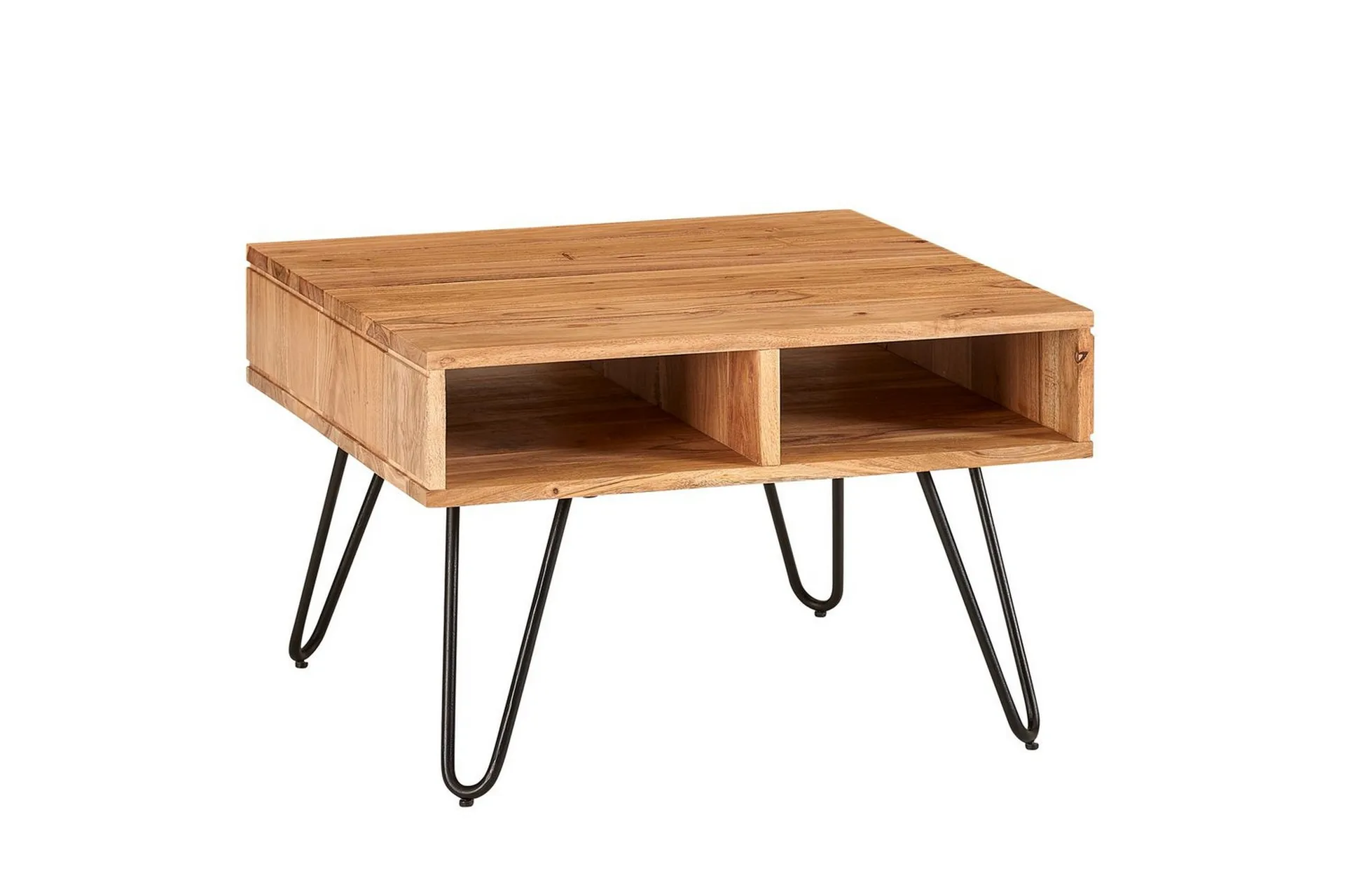 Wohnling Soffbord Wohnling Massivt trä 60 cm fyrkantig med 4 förvaringsbrickor lantligt