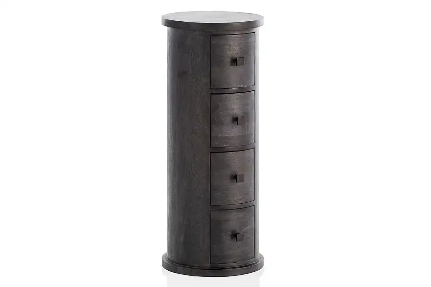 Wohnling Sideboard Wohnling Runt massivt trä lantlig stil Svart, 4 lådor Svart, 4 lådor