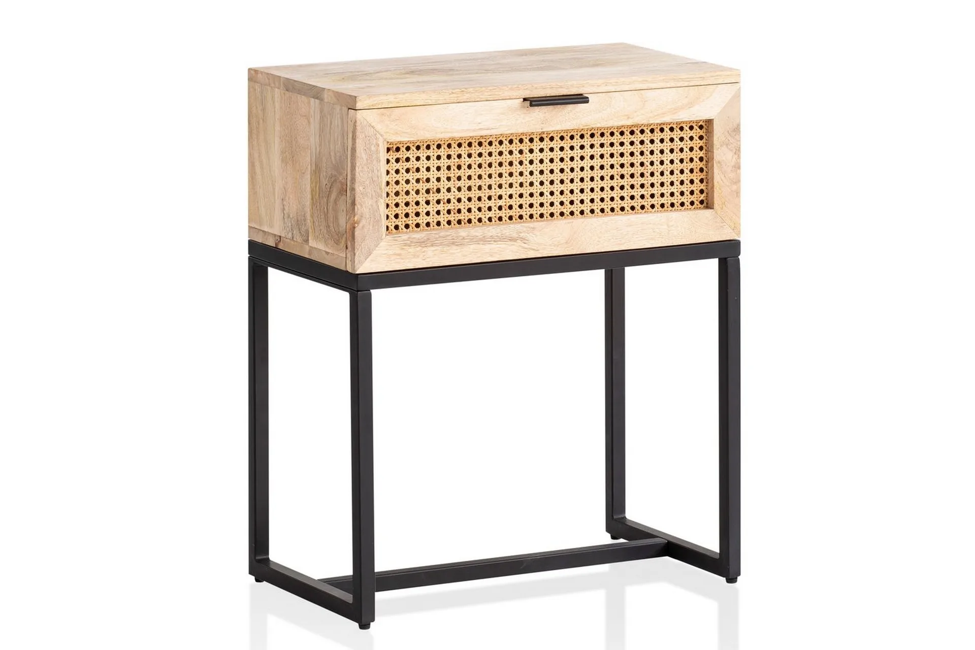 Wohnling Sängbord Wohnling Massivt Mangoträ med 1 Låda med Wienerflätning I En Industriell Stil