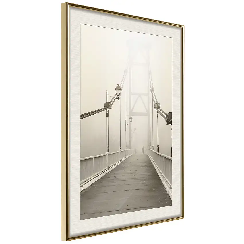 Poster ArtgeistAffisch Bridge in the FogGuld ram med passepartout, 20x30 cm