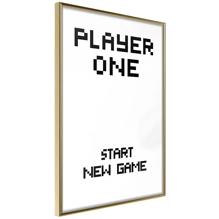Poster ArtgeistAffisch Start New GameGuld ram, 20x30 cm