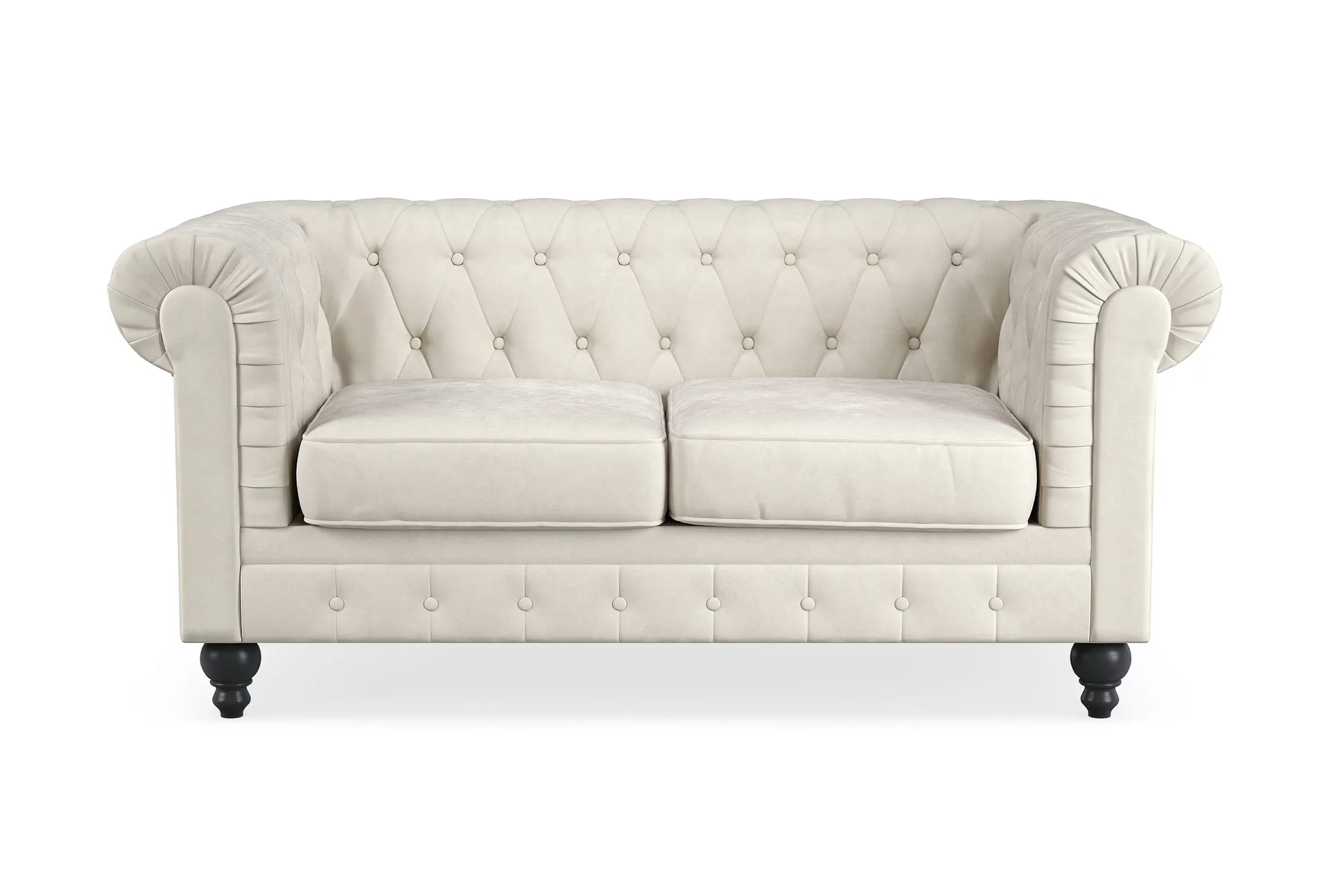 Manor House Chesterfield Lyx 2-sits Sammetssoffa - Liten djup soffa Beige Sammet