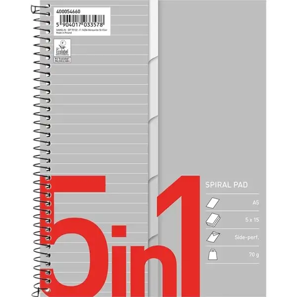 Bantex 5in1 Kollegieblock, A5+, linjerat