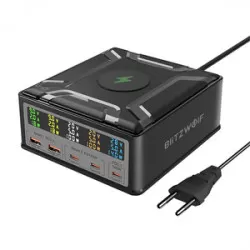 BliTZWOlF Blitzwolf BW-S28 260W, 2xUSB-A, 3xUSB-C, 15W trådlös laddare (svart)