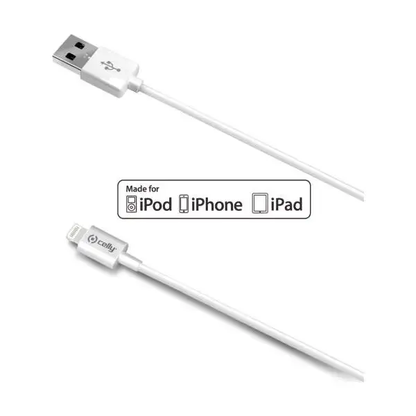 Lightning till USB-kabel Celly 2 meter Vit