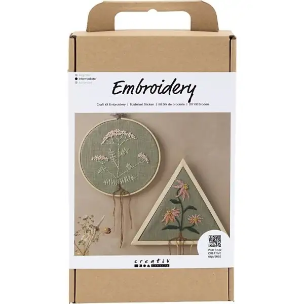 DIY Kit Broderi, broderibild, dämpad grön
