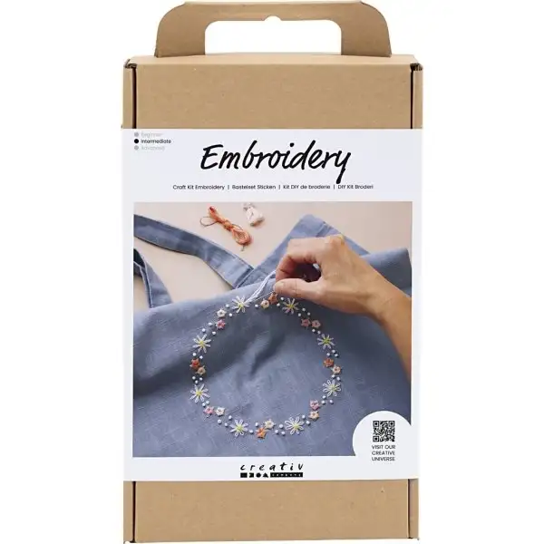 DIY Kit Broderi, tygväska, duvblå