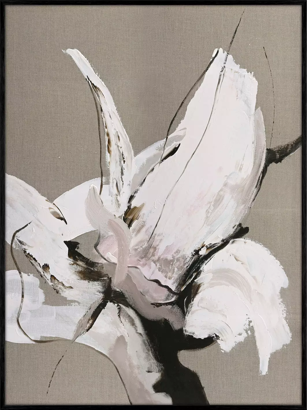 Linne Målning / Madaire / 90x120 Cm / Svart ram