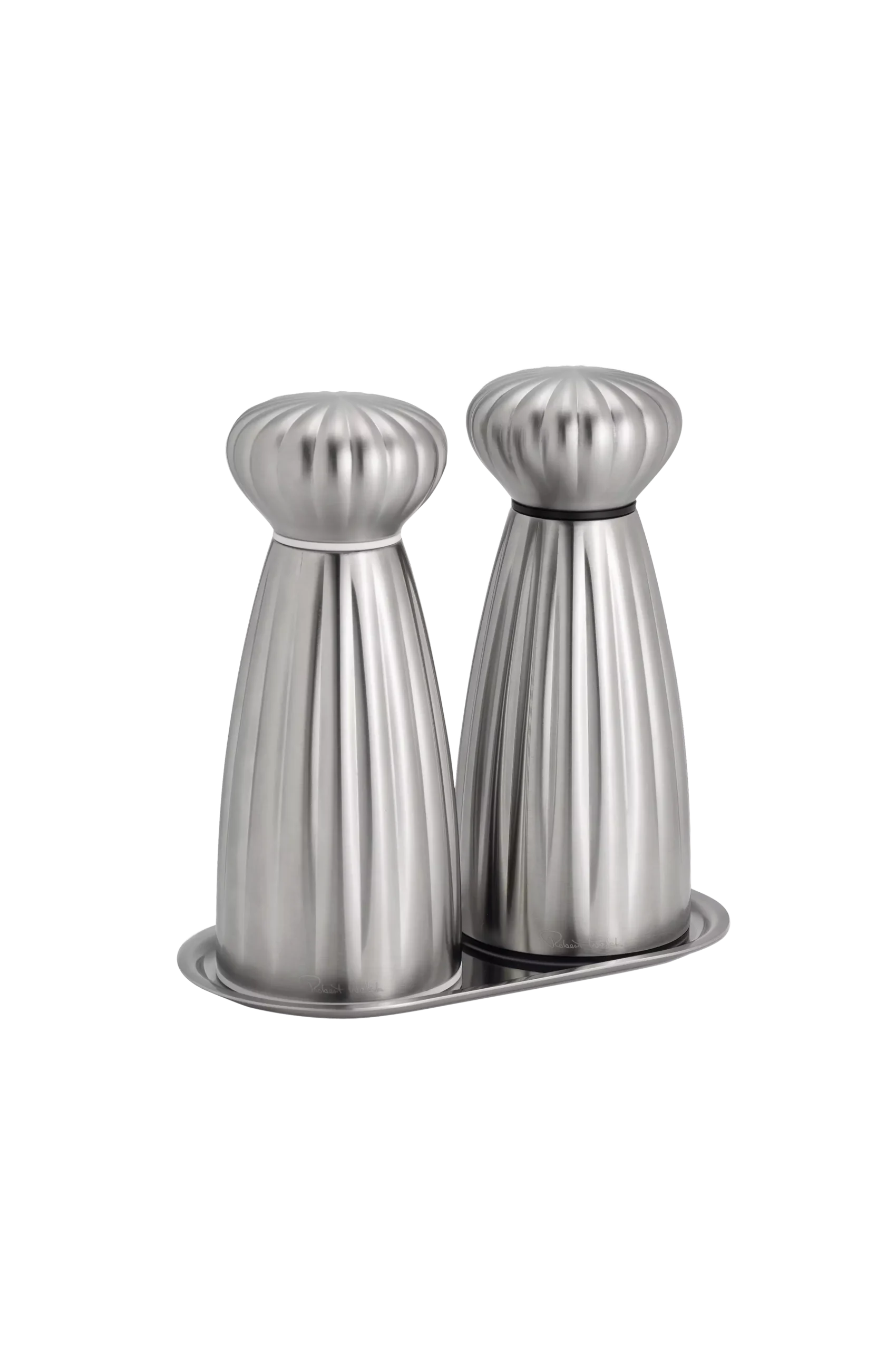 Salt- och pepparkvarnar Palm Satin Medium med bricka Set