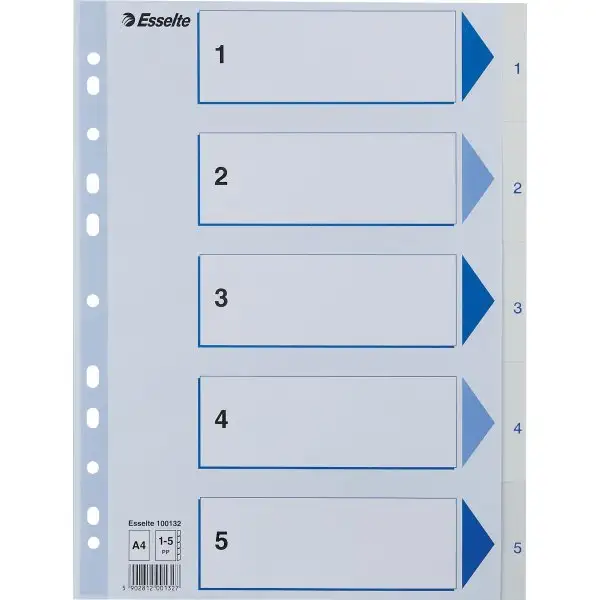 Esselte-register A4 1-5 Plast Vit