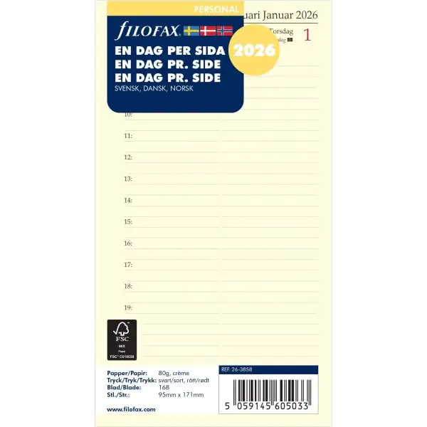 Filofax 2026 Påfyllnad | Personal | Dag