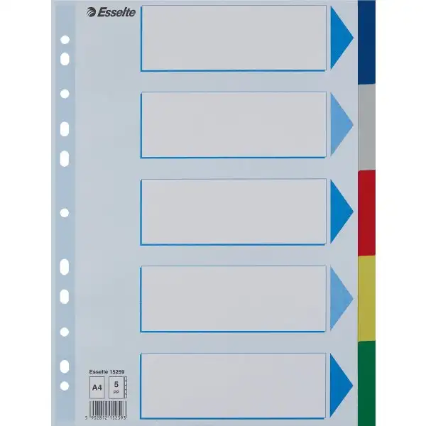 Flikregister Esselte A4 5 flikar Plast