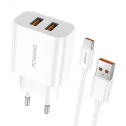 Foneng Snabbladdare Foneng 2x USB EU45 + USB Typ C kabel