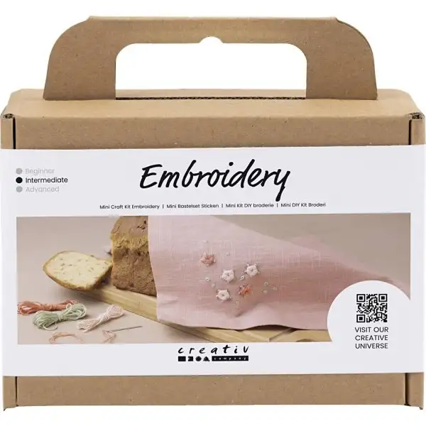 Mini DIY Kit broderi, tygservett, dämpad rosa