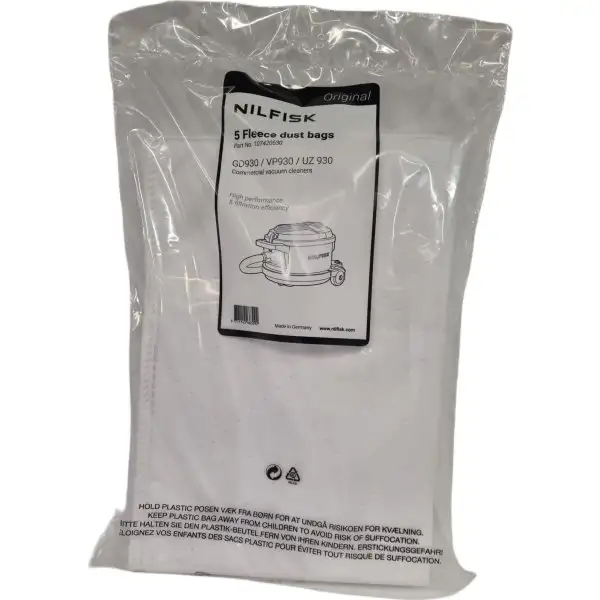 Nilfisk VP930 dammsugarpåsar, fleece, 5 st