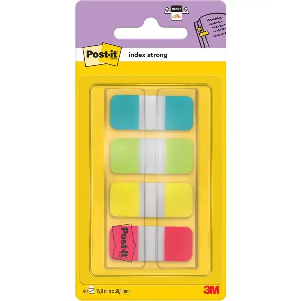 Post-it Strong indexflikar, 16x38 mm, basfärger
