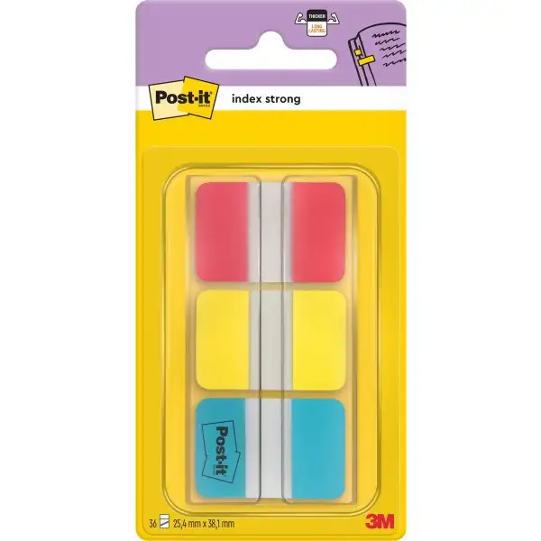 Post-it Strong indexflikar, 25x38 mm, basfärger