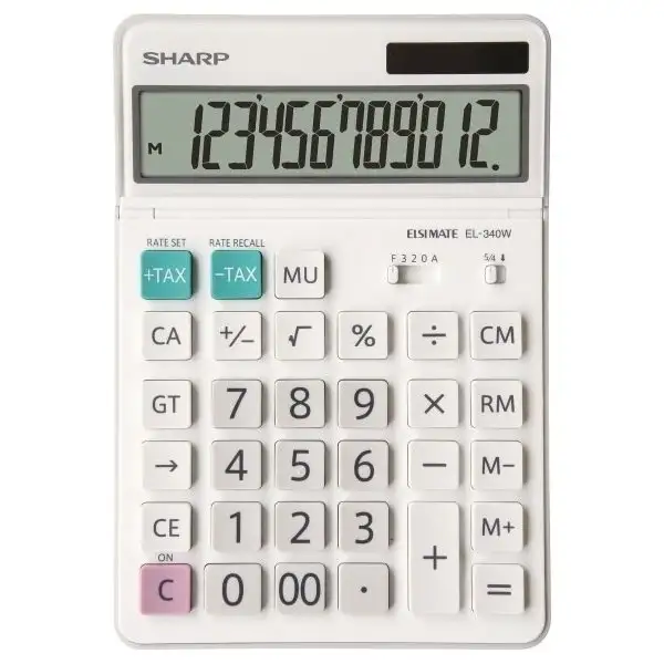 Sharp EL-340W kalkylator, 12-siffrig, vit