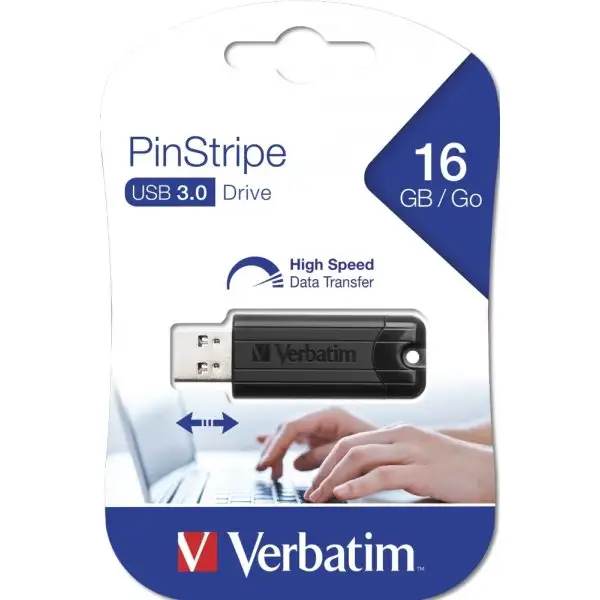 USB 3.0 Verbatim Pinstripe 16 GB Svart